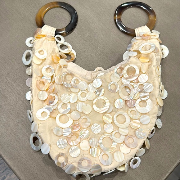Off white Sterling purse with mother of horn embellishments - Picture 1 of 2